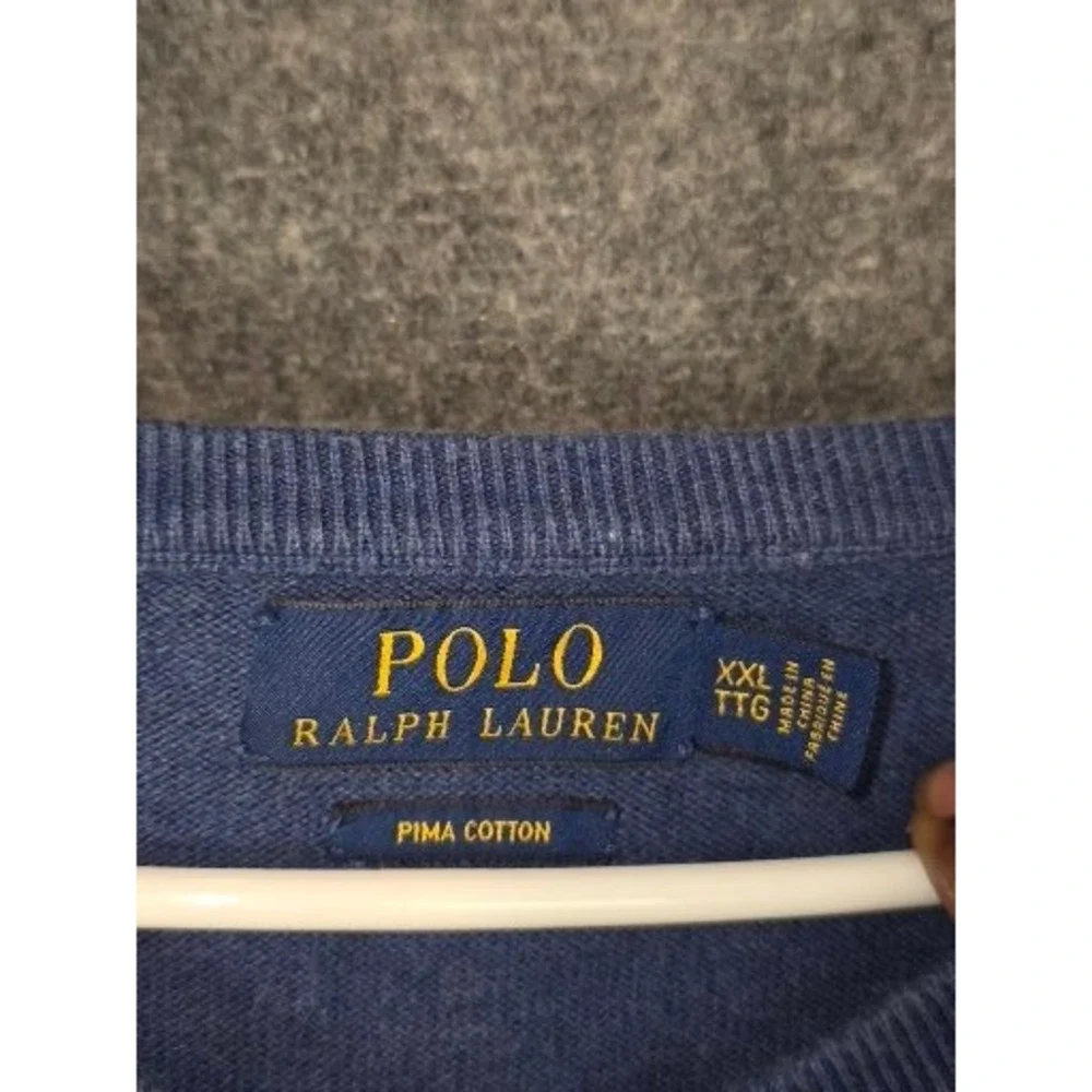 Polo‎ Ralph Lauren Mens V Neck Sweater Pima Cotton Blue Mouse Graphic XXL Preppy